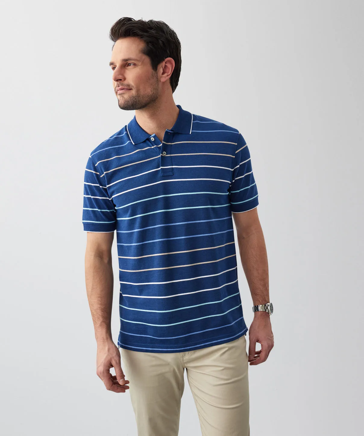 Pique Stripe Polo - Navy sold by GAZMAN