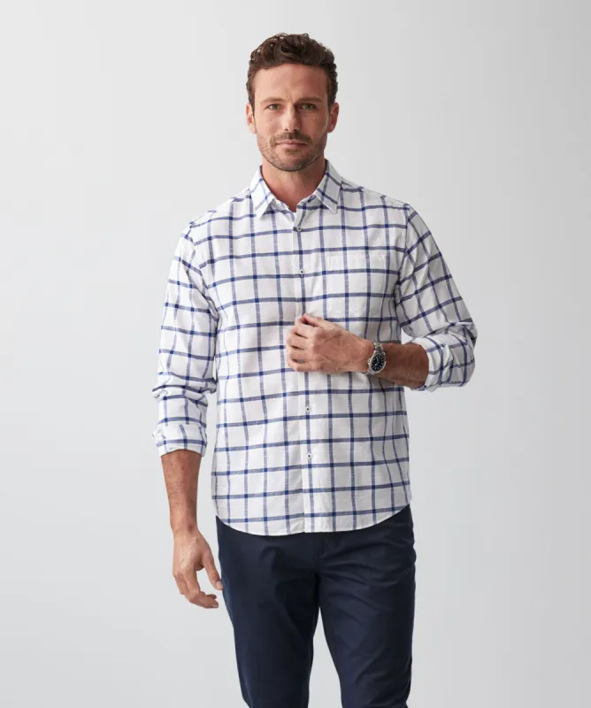 Casual Window Pane Check Long Sleeve Shirt - White sold by GAZMAN