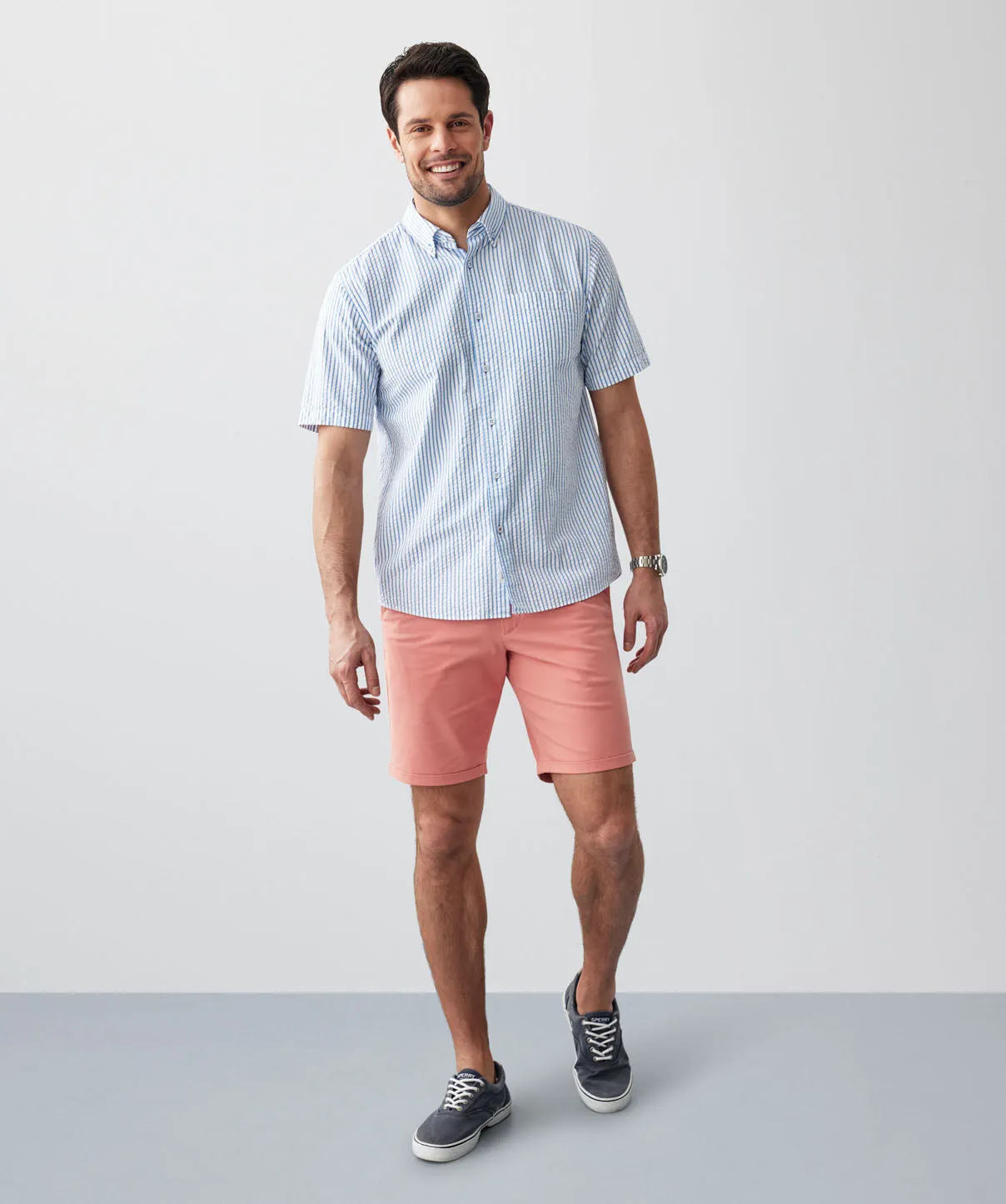 Casual Seersucker Stripe Short Sleeve Shirt - Blue sold by GAZMAN product image thumbnail 5
