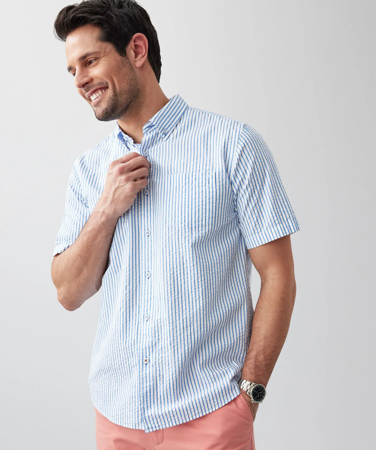 Casual Seersucker Stripe Short Sleeve Shirt - Blue sold by GAZMAN product image thumbnail 4