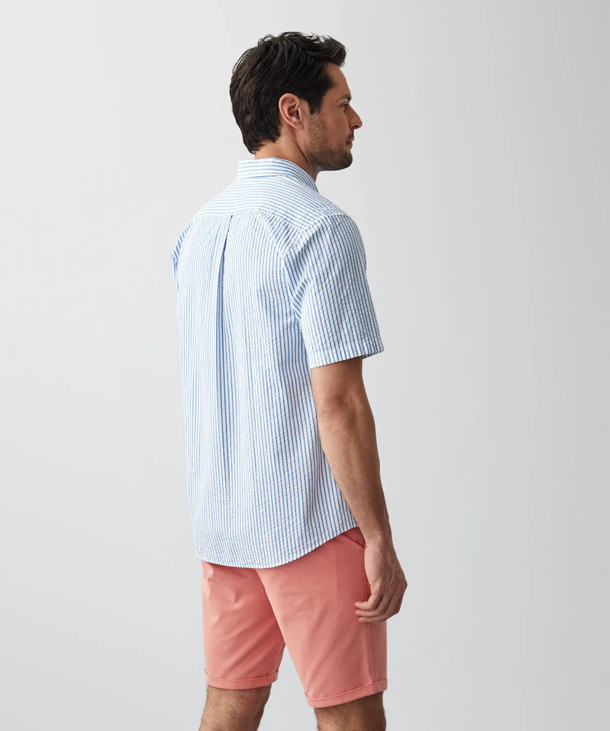 Casual Seersucker Stripe Short Sleeve Shirt - Blue sold by GAZMAN product image thumbnail 3