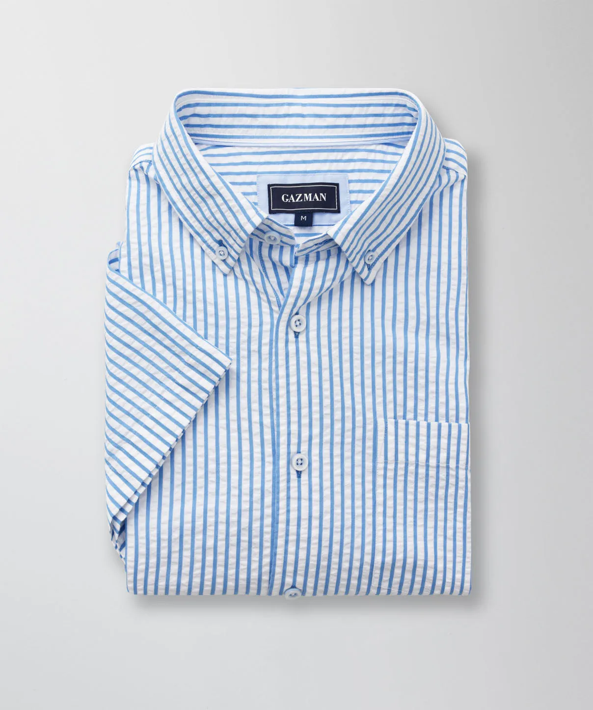 Casual Seersucker Stripe Short Sleeve Shirt - Blue sold by GAZMAN product image thumbnail 2