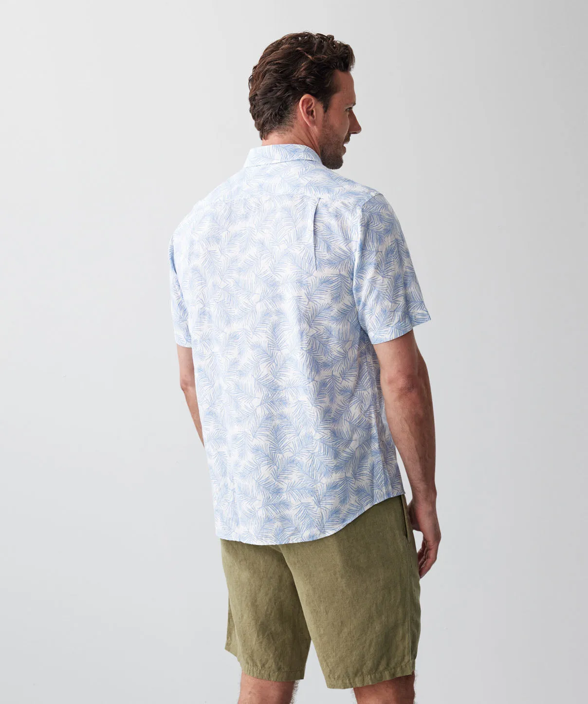 Linen Blend Leaf Print Short Sleeve Shirt - Sky Blue sold by GAZMAN product image thumbnail 3