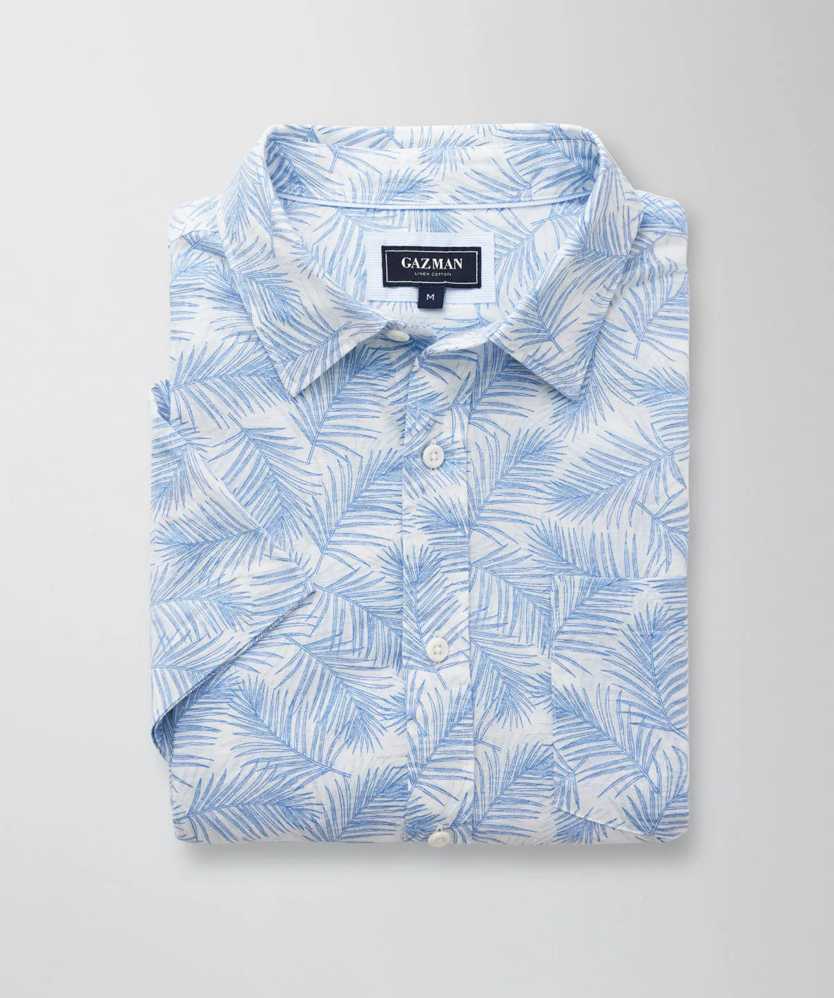 Linen Blend Leaf Print Short Sleeve Shirt - Sky Blue sold by GAZMAN product image thumbnail 2