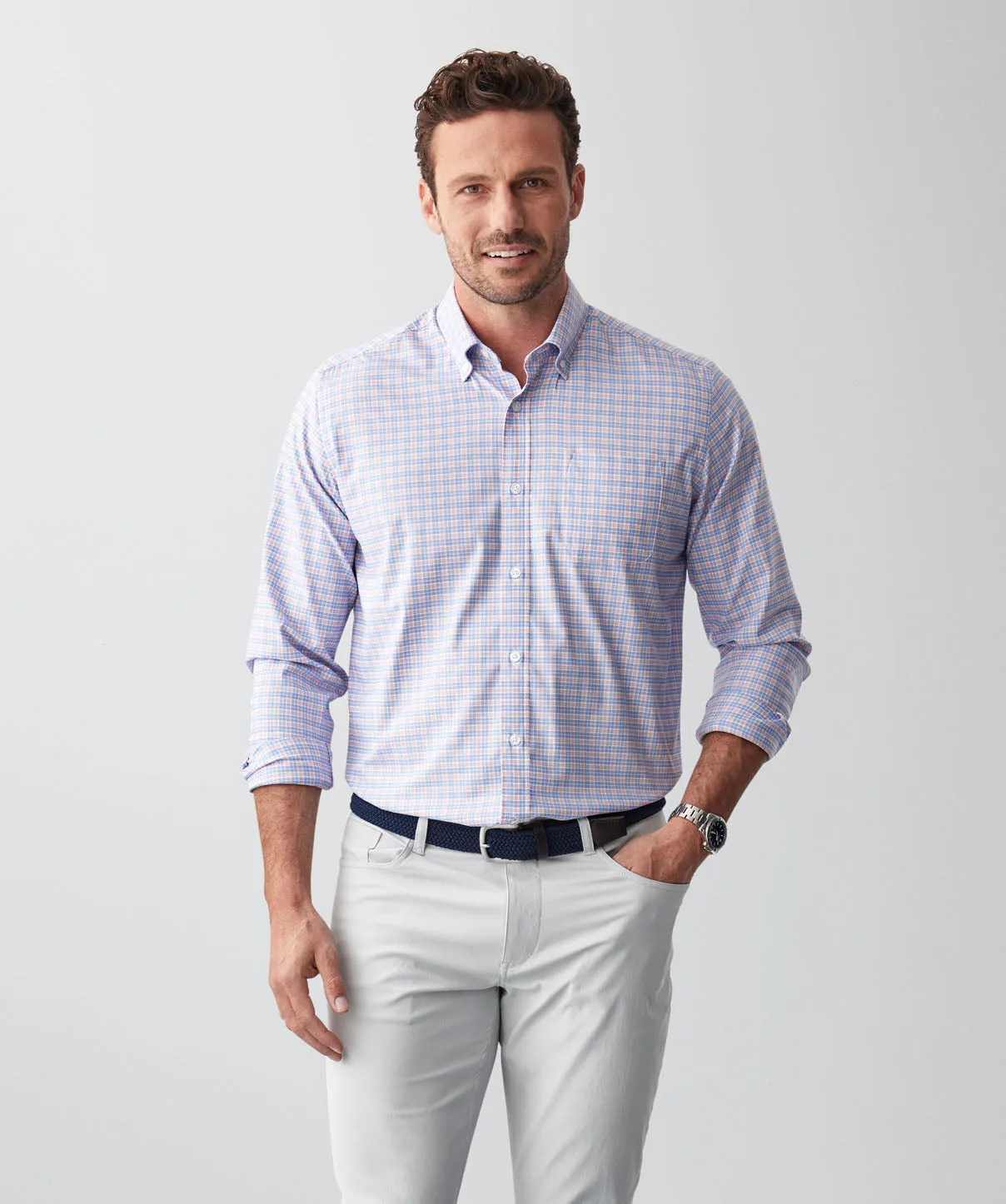 GAZFLEX Performance Multi Check Long Sleeve Shirt - Blue sold by GAZMAN