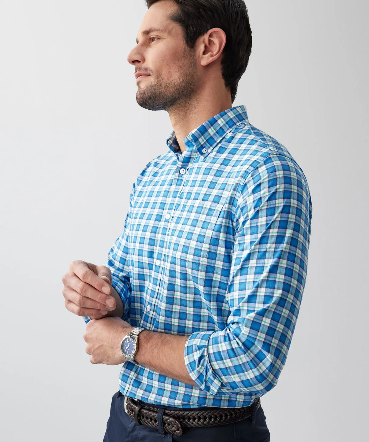 GAZFLEX Tailored Performance Check Long Sleeve Shirt - Blue sold by GAZMAN product image thumbnail 4
