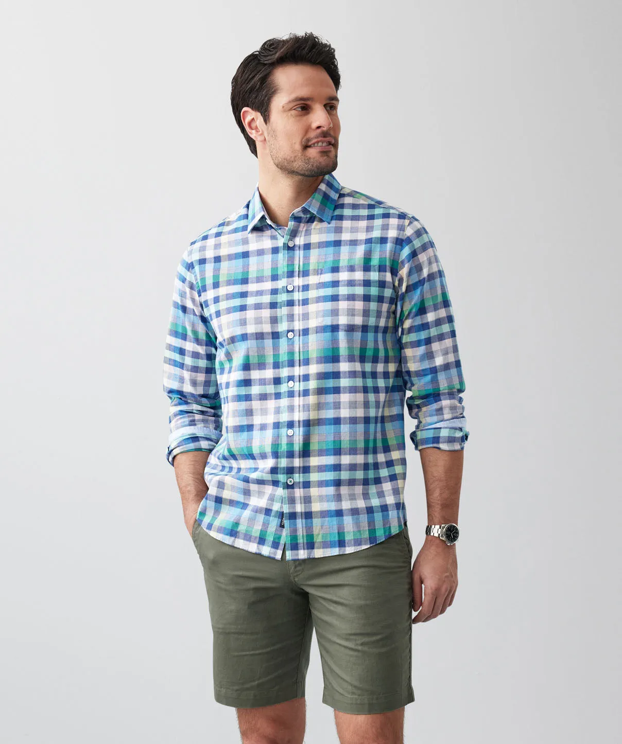 Casual Slub Multi Check Long Sleeve Shirt - Multi Check sold by GAZMAN