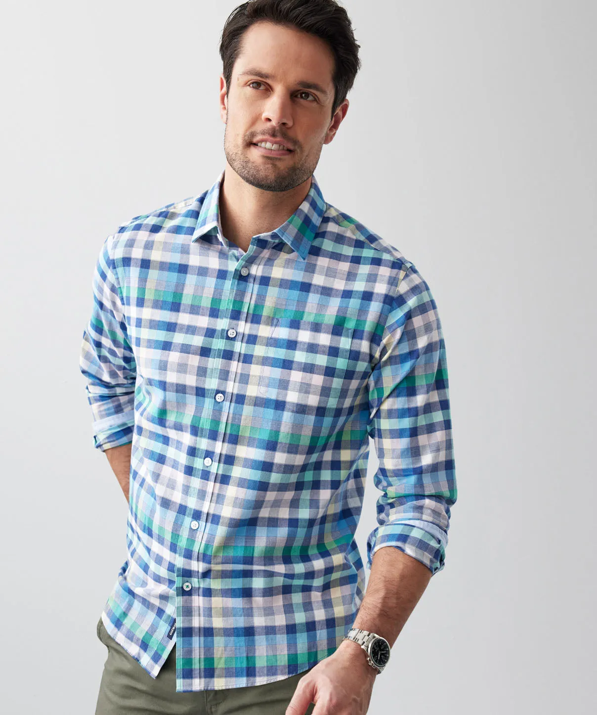 Casual Slub Multi Check Long Sleeve Shirt - Multi Check sold by GAZMAN product image thumbnail 4