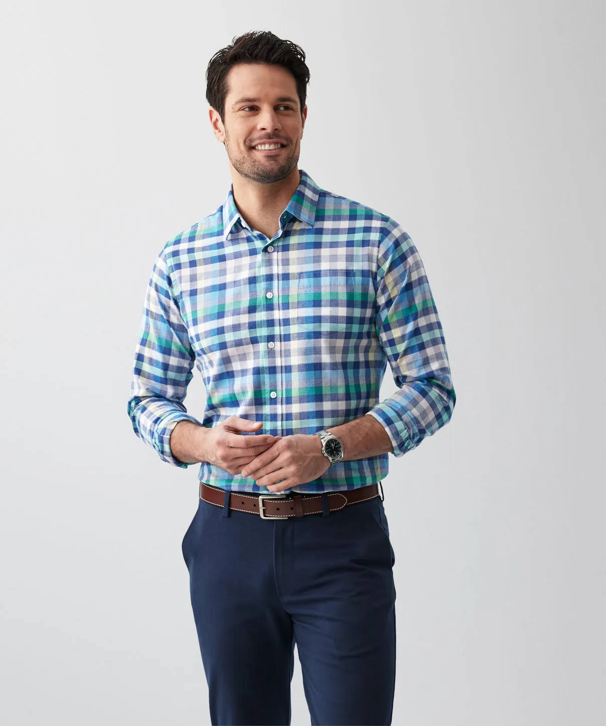 Tailored Casual Multi Check Long Sleeve Shirt - Multi Check sold by GAZMAN