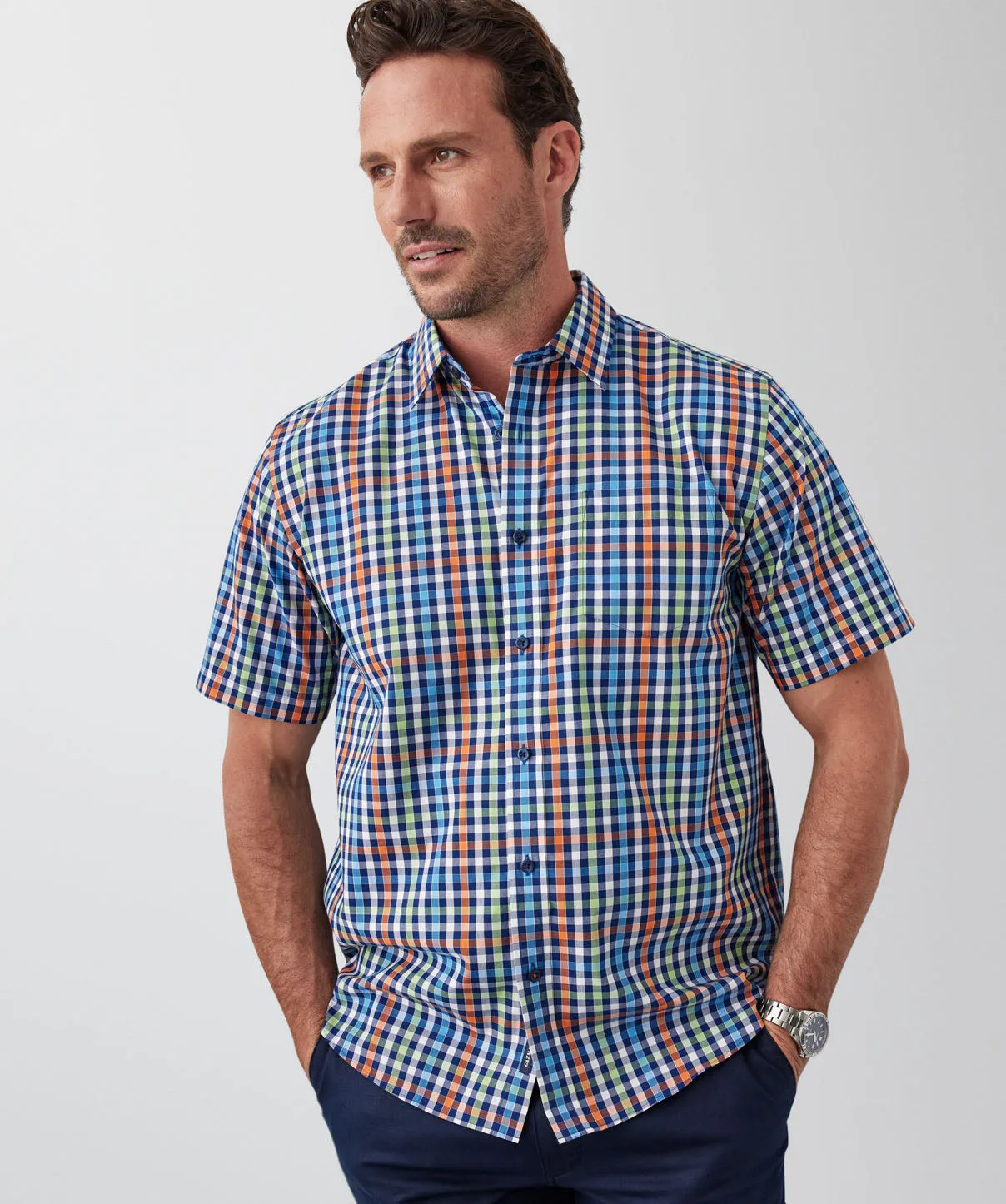 Easy Care Multi Check Short Sleeve Shirt - Navy sold by GAZMAN product image thumbnail 4