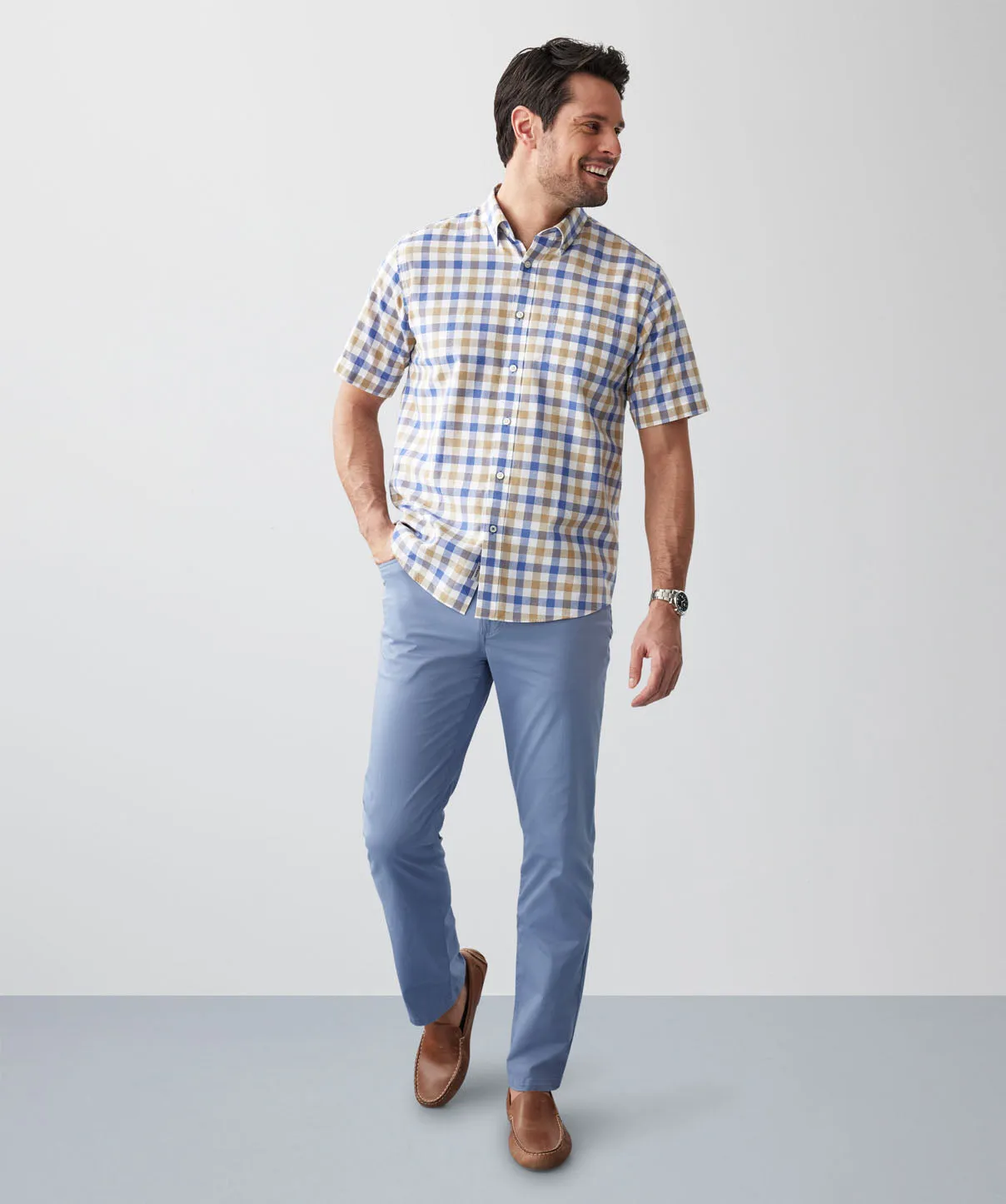 Casual Oxford Check Short Sleeve Shirt - Natural sold by GAZMAN product image thumbnail 5
