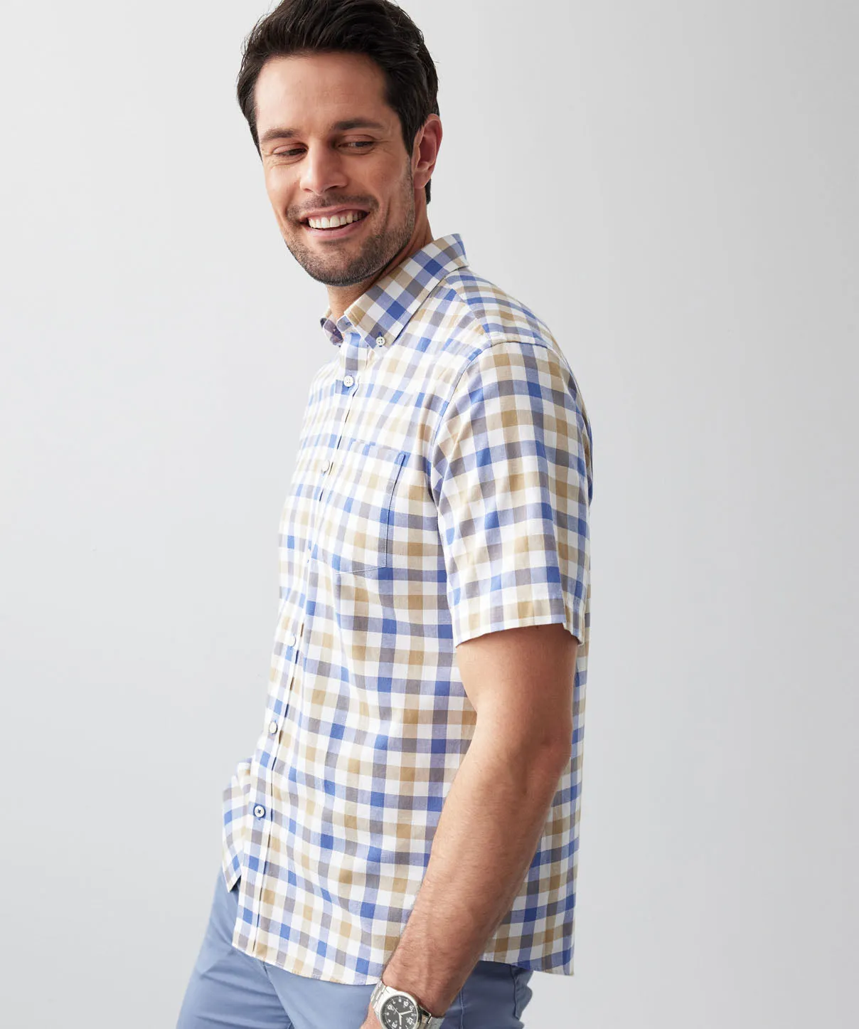 Casual Oxford Check Short Sleeve Shirt - Natural sold by GAZMAN product image thumbnail 4