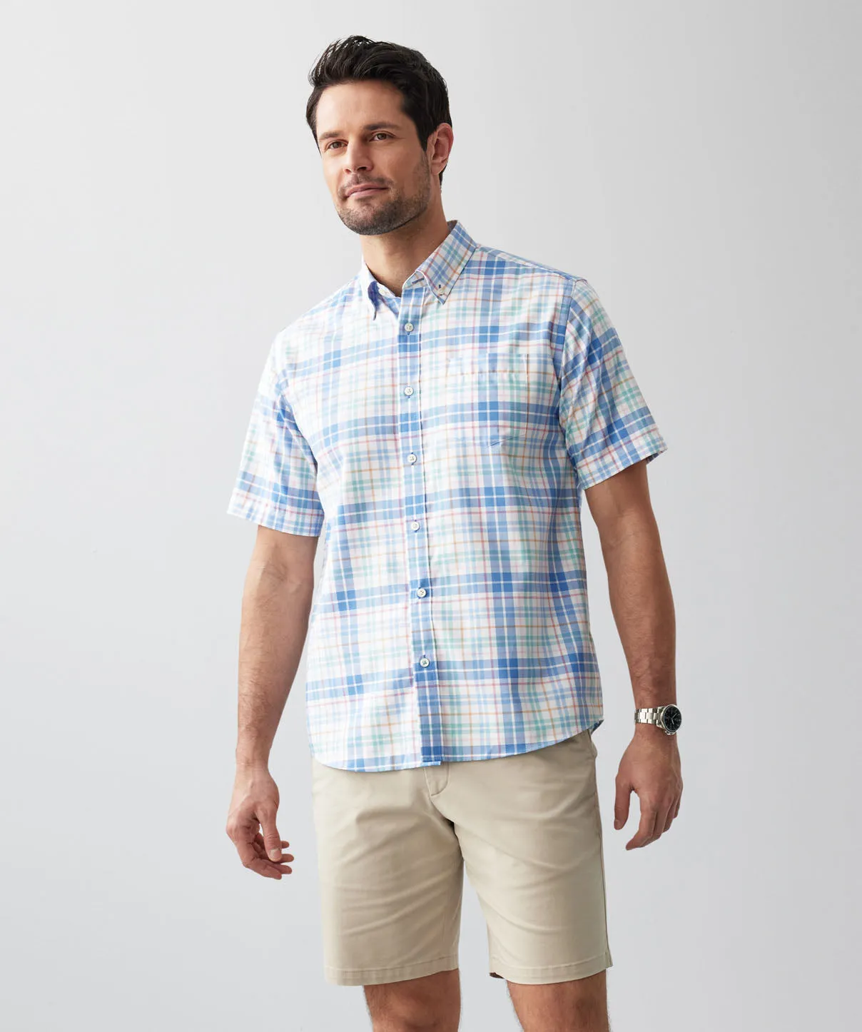 Easy Care Multi Check Short Sleeve Shirt - Multi Check sold by GAZMAN