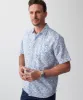 Linen Blend Mini Floral Short Sleeve Shirt - Blue sold by GAZMAN