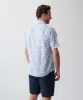 Linen Blend Mini Floral Short Sleeve Shirt - Blue sold by GAZMAN