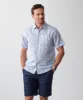 Linen Blend Mini Floral Short Sleeve Shirt - Blue sold by GAZMAN