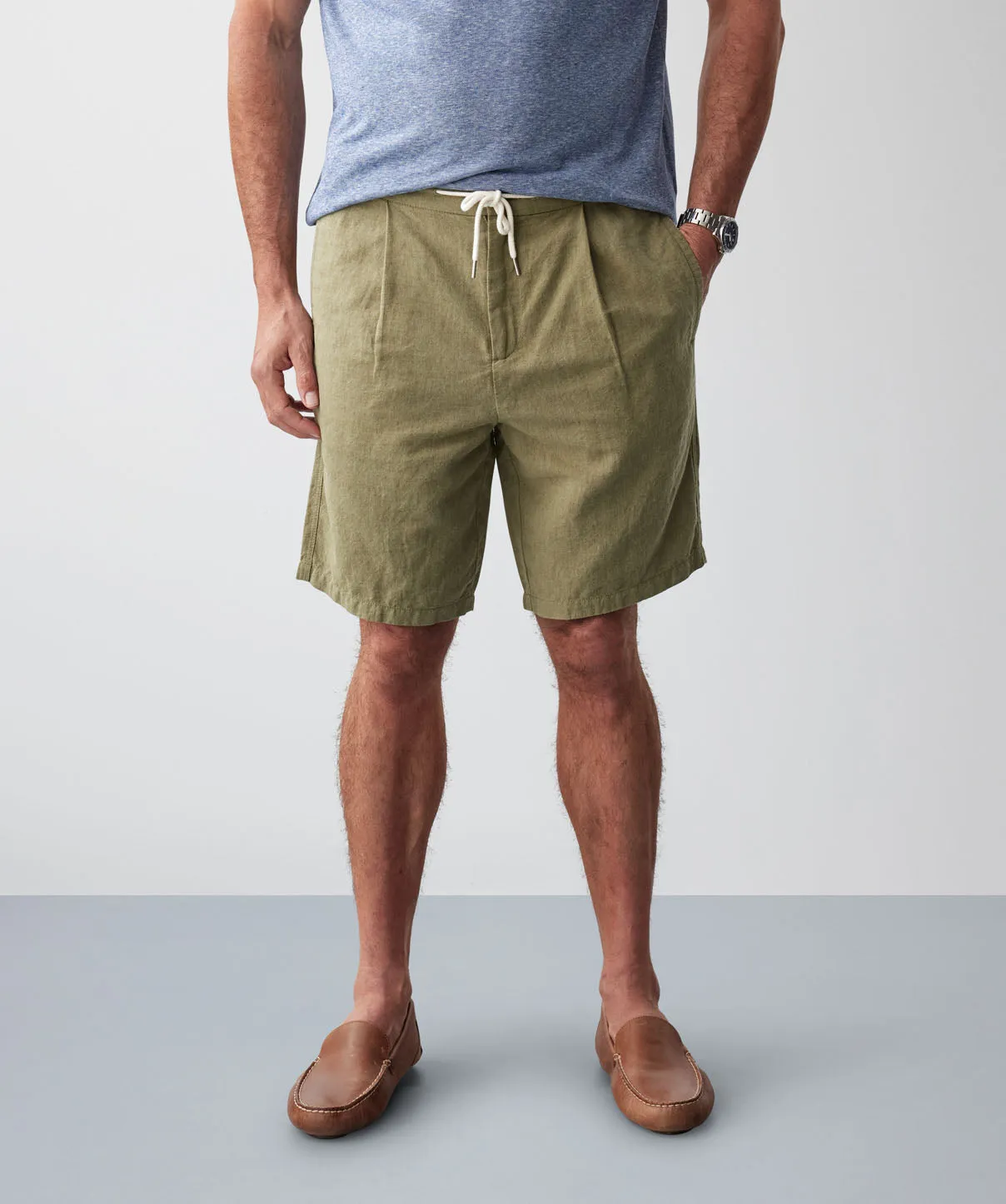 Drawstring Linen Blend Shorts - Moss sold by GAZMAN