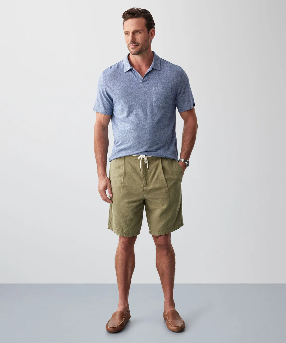 Drawstring Linen Blend Shorts - Moss sold by GAZMAN product image thumbnail 5
