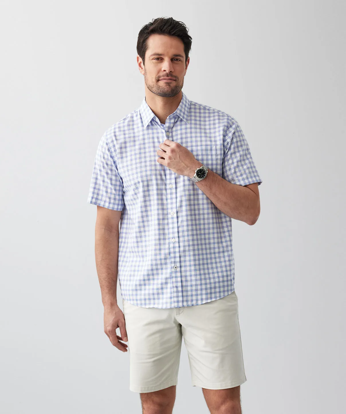 Easy Care Check Short Sleeve Shirt - Blue sold by GAZMAN