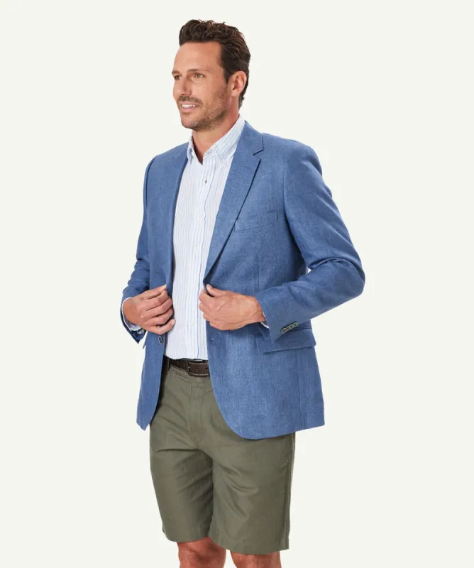 Pure Linen Textured Weave Sports Jacket - Blue sold by GAZMAN
