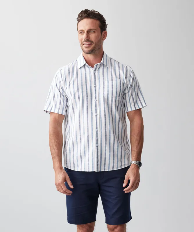 Casual Deck Stripe Short Sleeve Shirt - Blue sold by GAZMAN