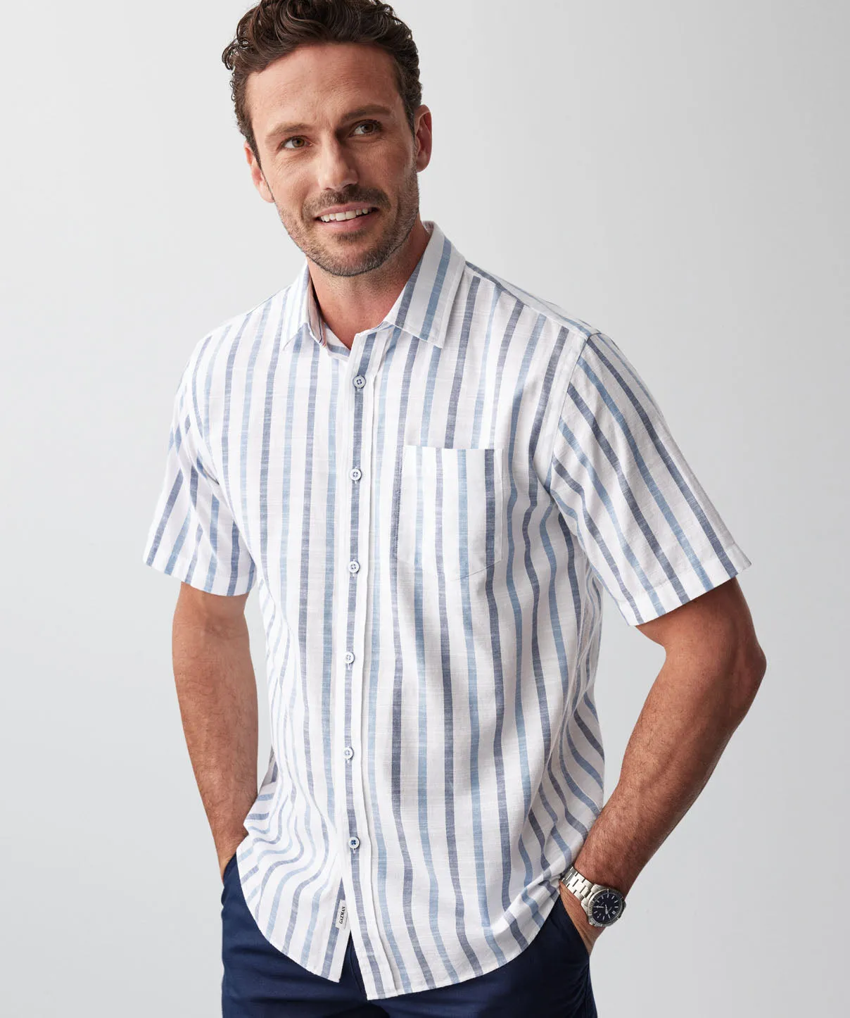 Casual Deck Stripe Short Sleeve Shirt - Blue sold by GAZMAN product image thumbnail 4