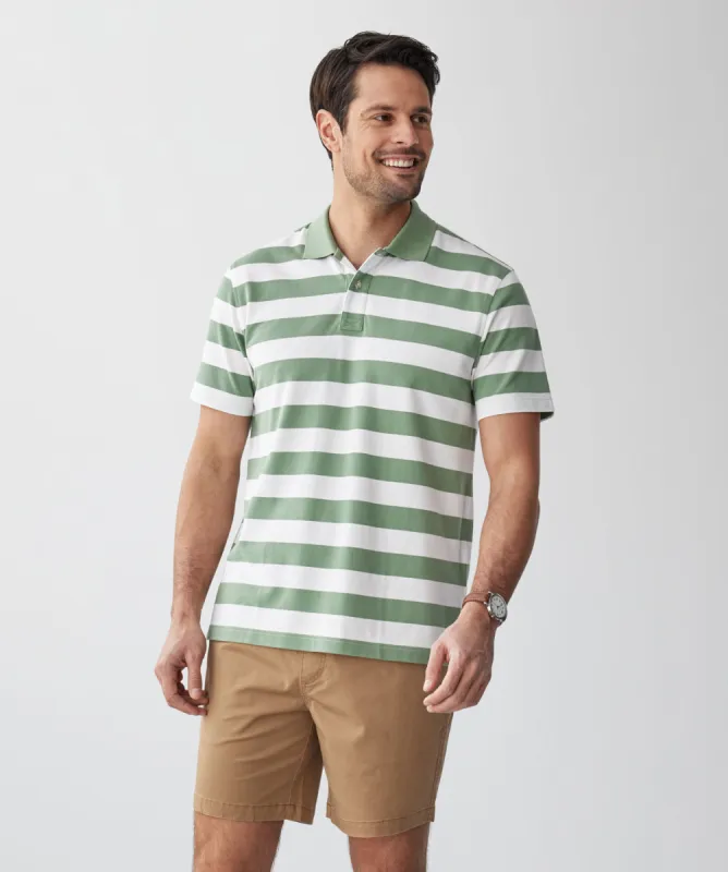Block Stripe Pique Polo - Moss sold by GAZMAN