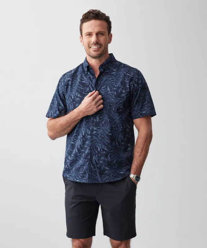 GAZFLEX Performance Leaf Print Short Sleeve Shirt - Navy sold by GAZMAN
