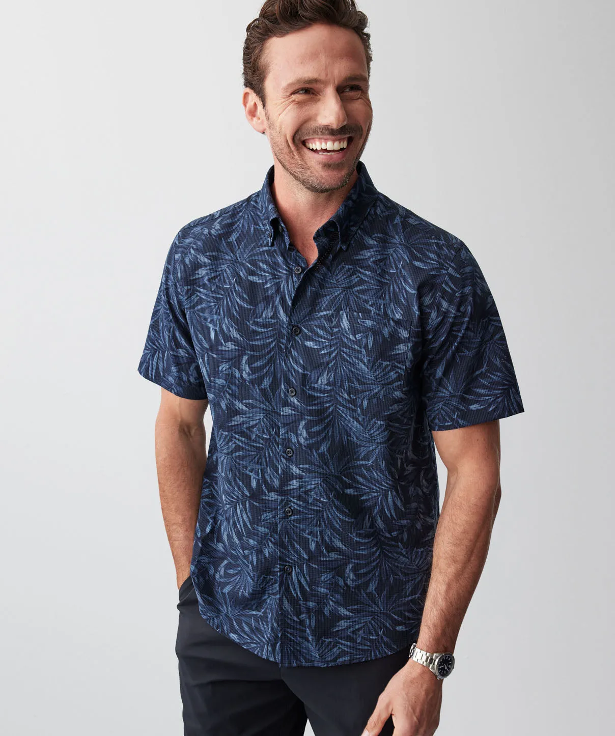 GAZFLEX Performance Leaf Print Short Sleeve Shirt - Navy sold by GAZMAN product image thumbnail 4