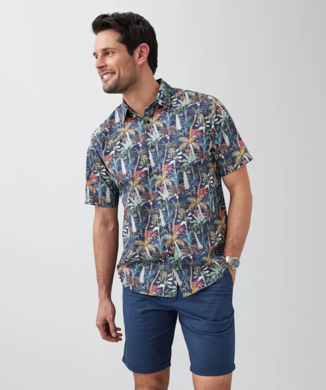 Poplin Jungle Print Short Sleeve Shirt - Navy sold by GAZMAN