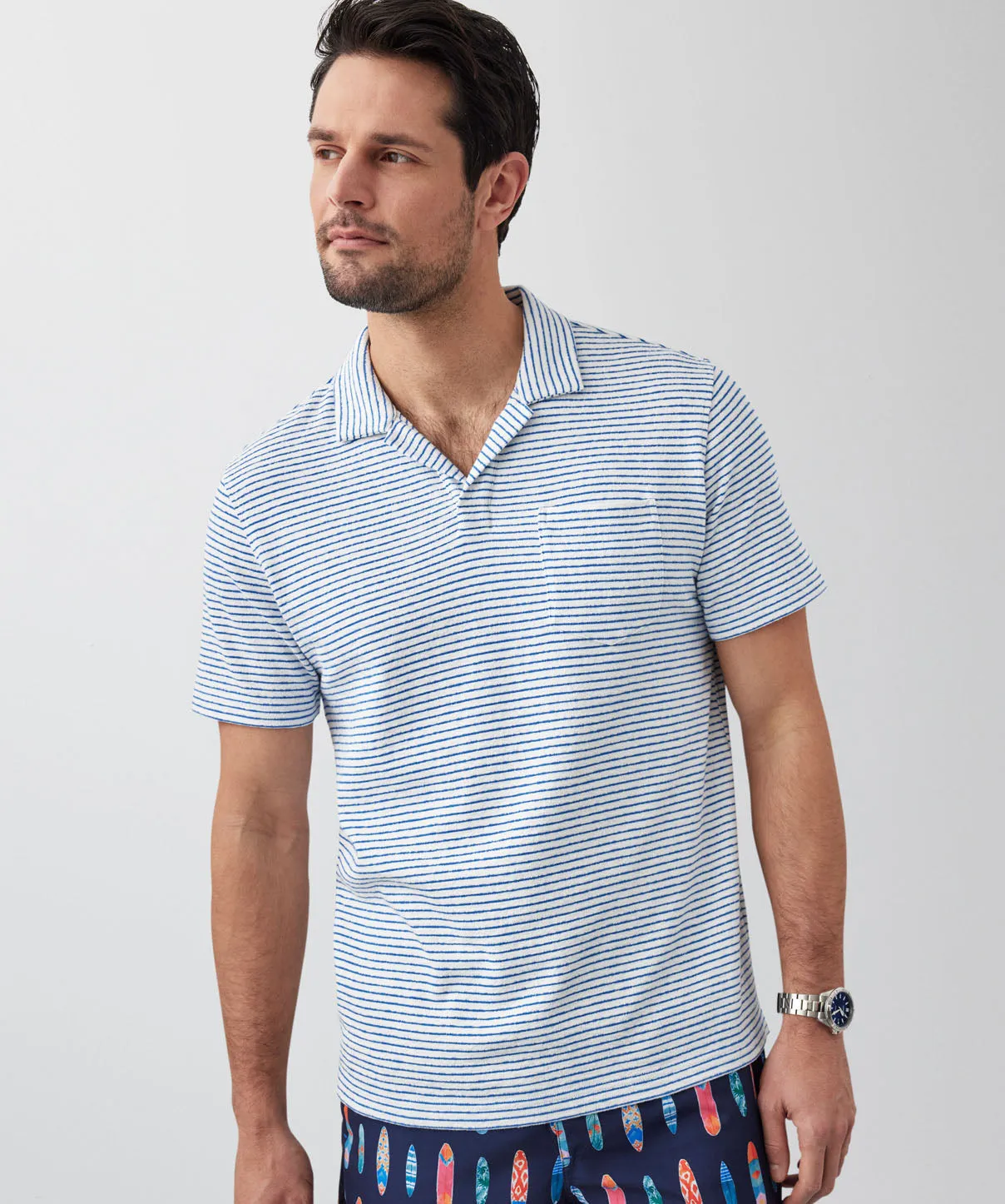 Terry Stripe Resort Polo - White sold by GAZMAN product image thumbnail 4