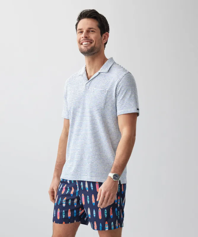 Terry Stripe Resort Polo - White sold by GAZMAN