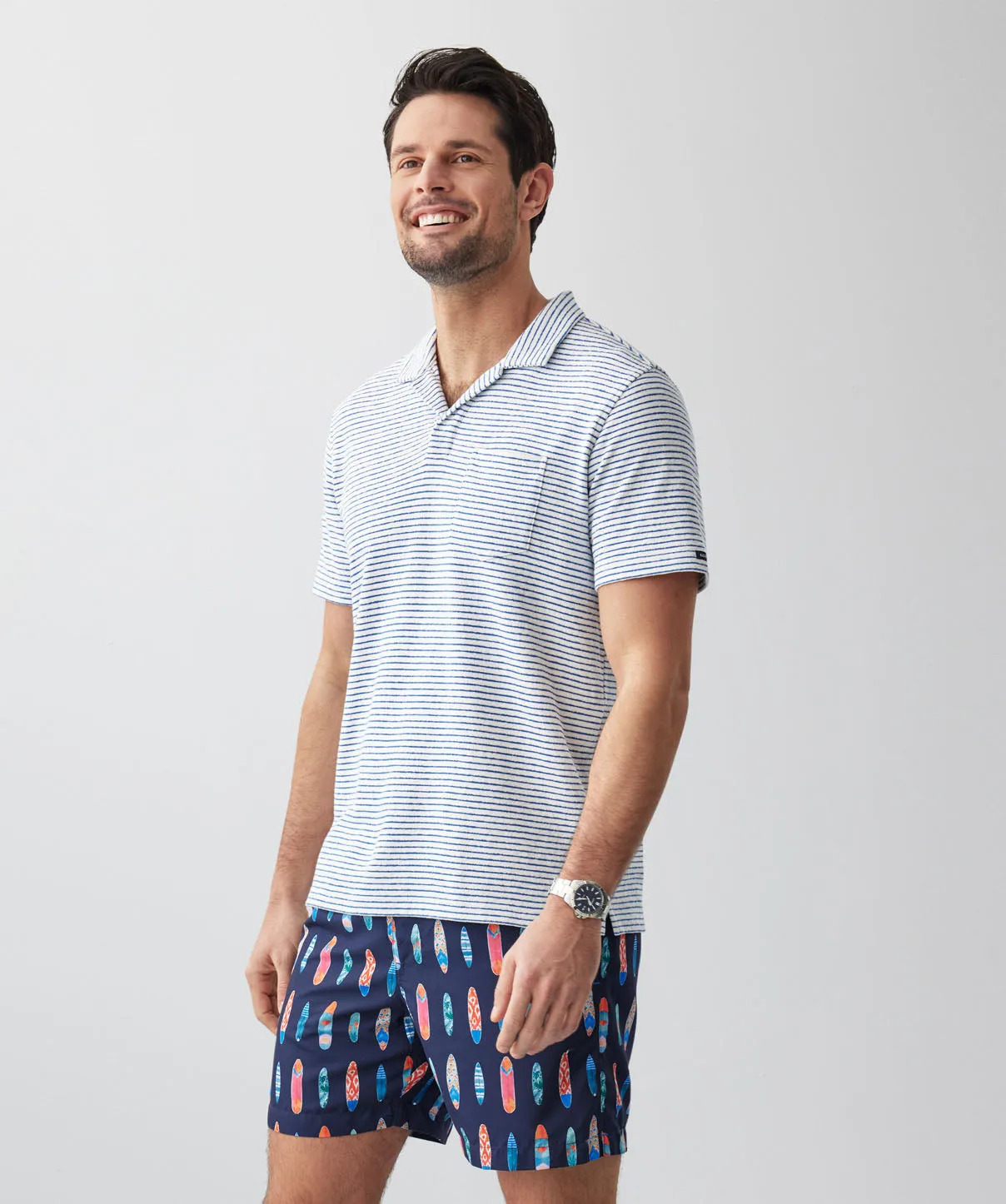 Terry Stripe Resort Polo - White sold by GAZMAN