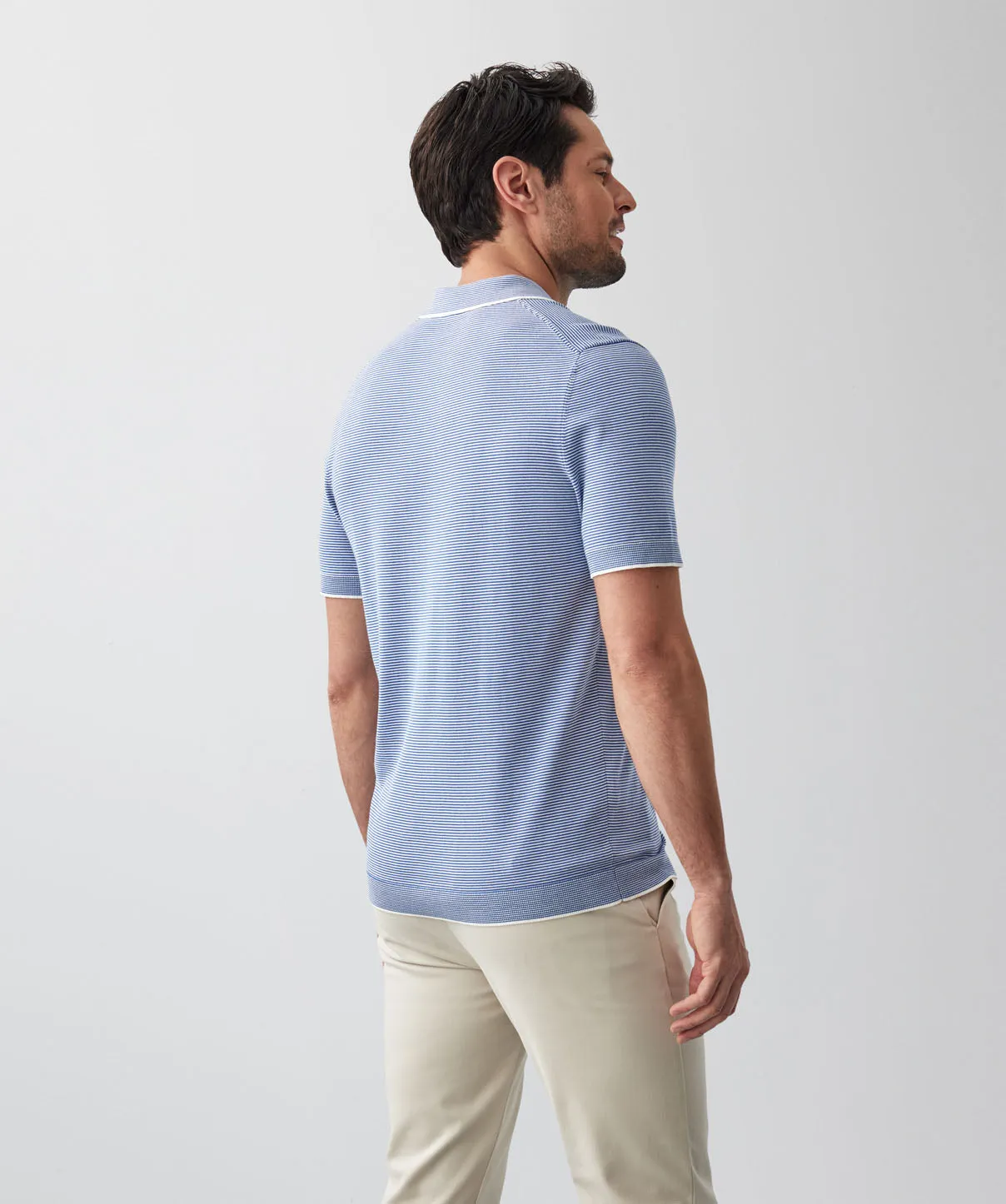 Coastal Stripe Knit Polo - Blue sold by GAZMAN product image thumbnail 3