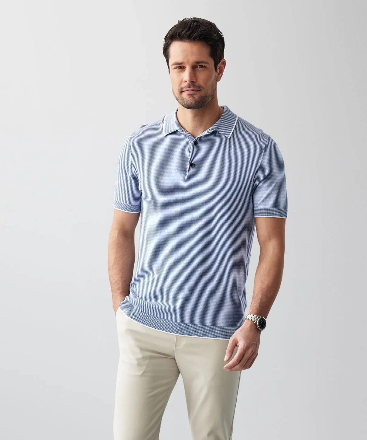 Coastal Stripe Knit Polo - Blue sold by GAZMAN