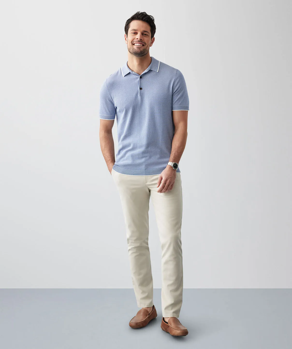 Coastal Stripe Knit Polo - Blue sold by GAZMAN product image thumbnail 5