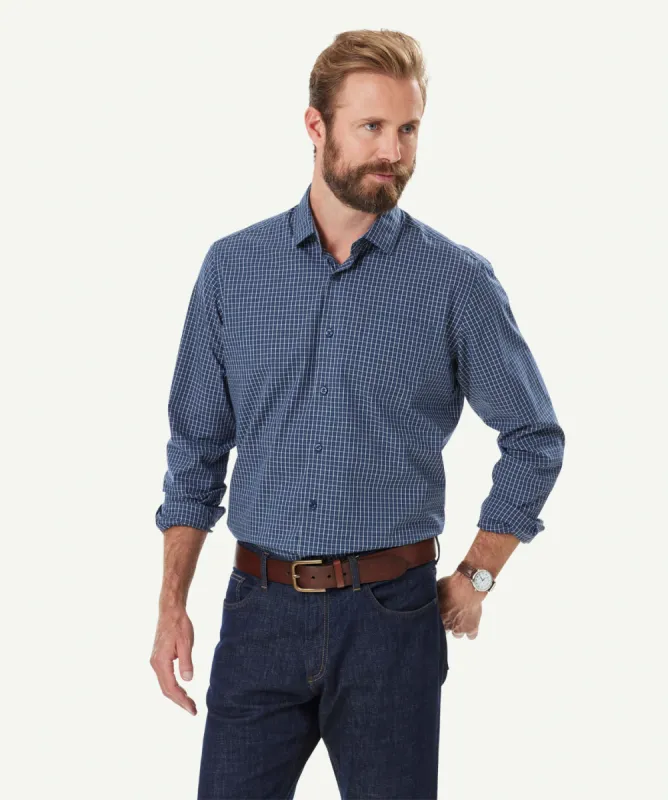 Easy Care Melange Check Long Sleeve Shirt - Navy Melange sold by GAZMAN