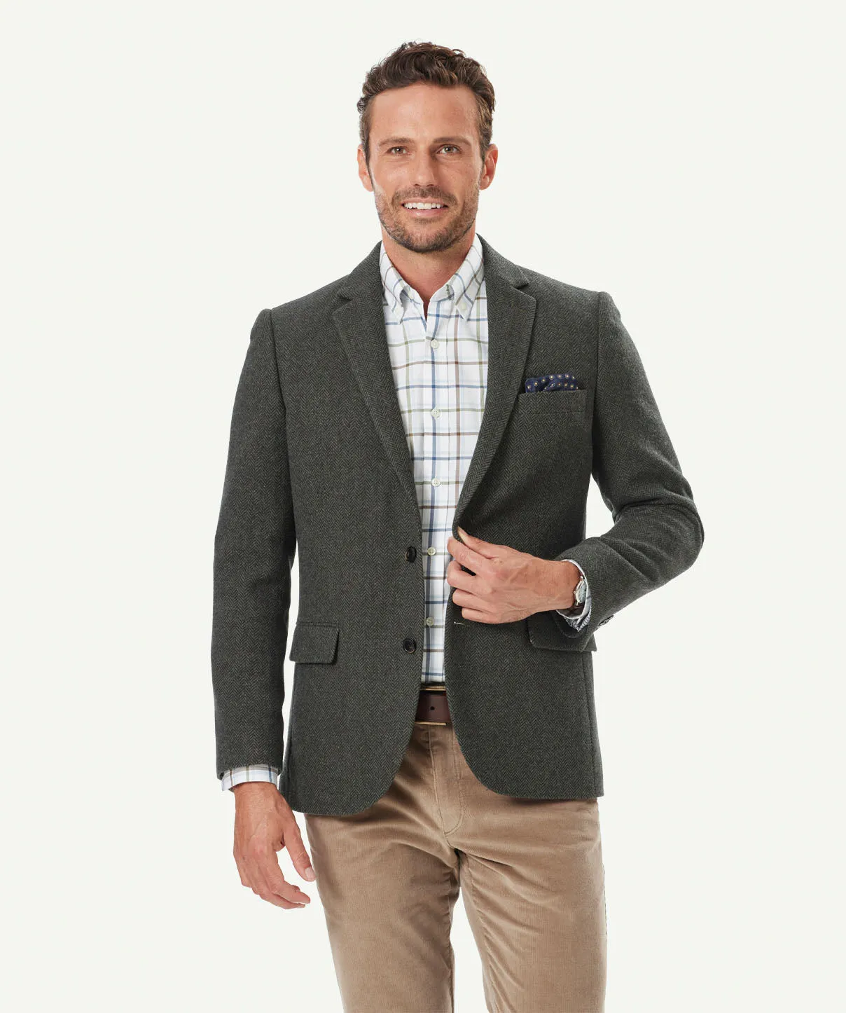Wool Blend Herringbone Sports Jacket - Forest sold by GAZMAN