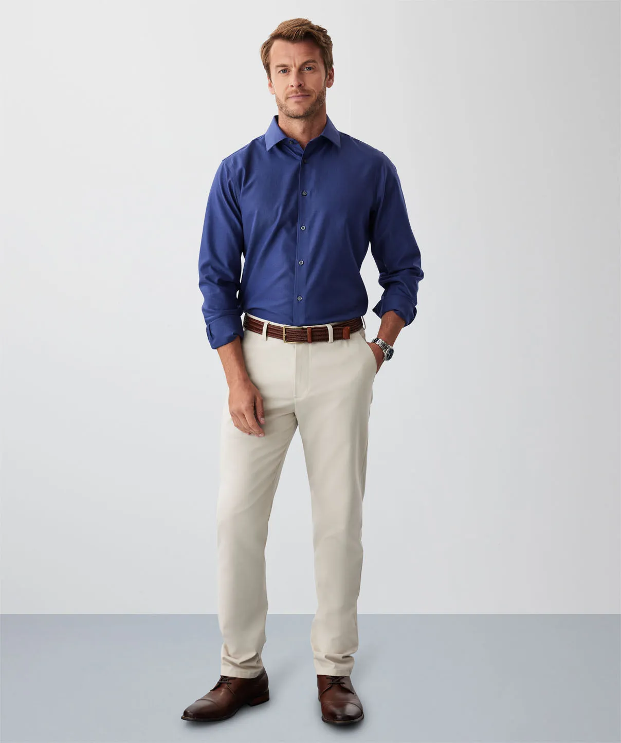 Tailored Non-Iron Dobby Plain Long Sleeve Shirt - Navy sold by GAZMAN product image thumbnail 4