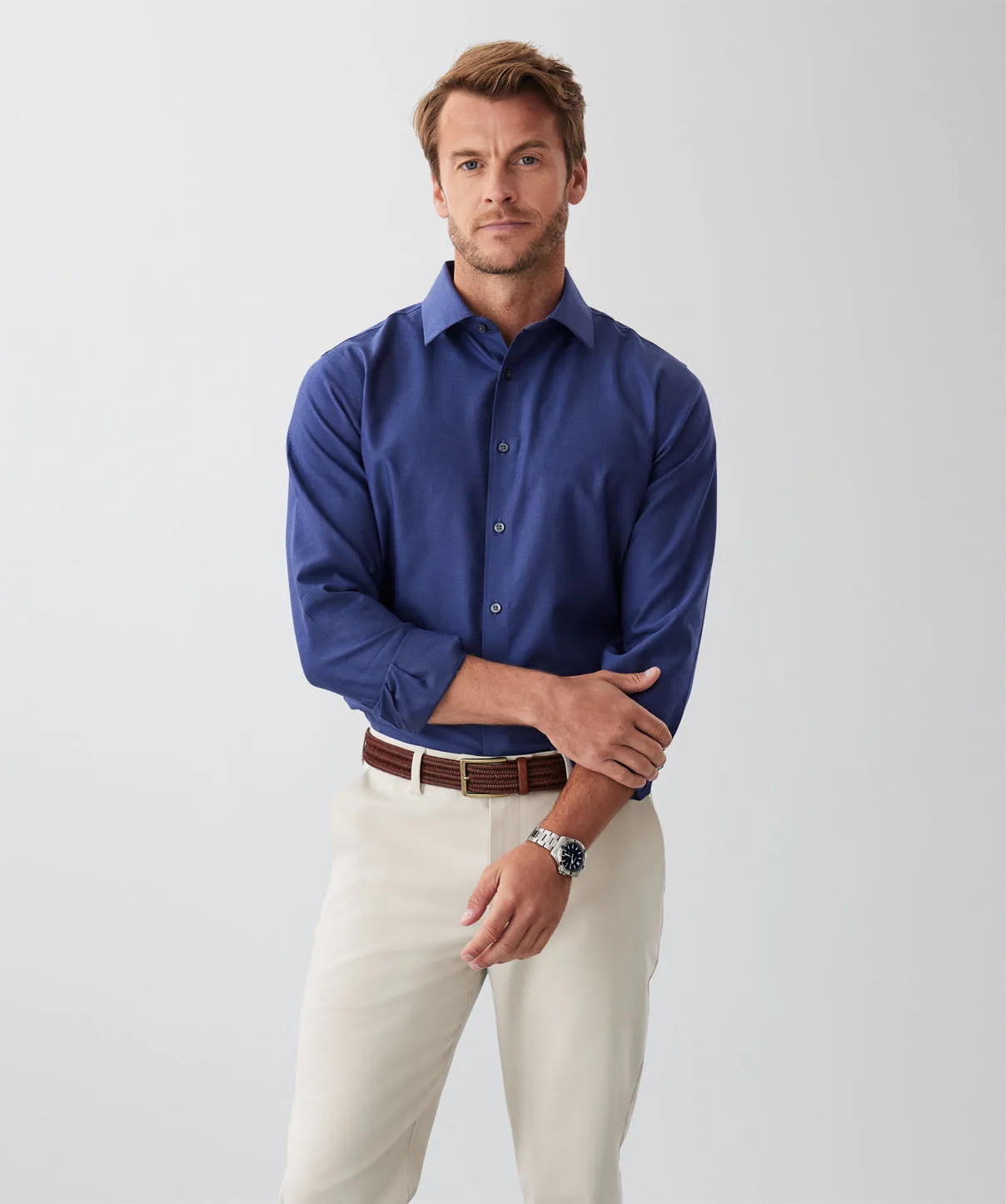 Tailored Non-Iron Dobby Plain Long Sleeve Shirt - Navy sold by GAZMAN