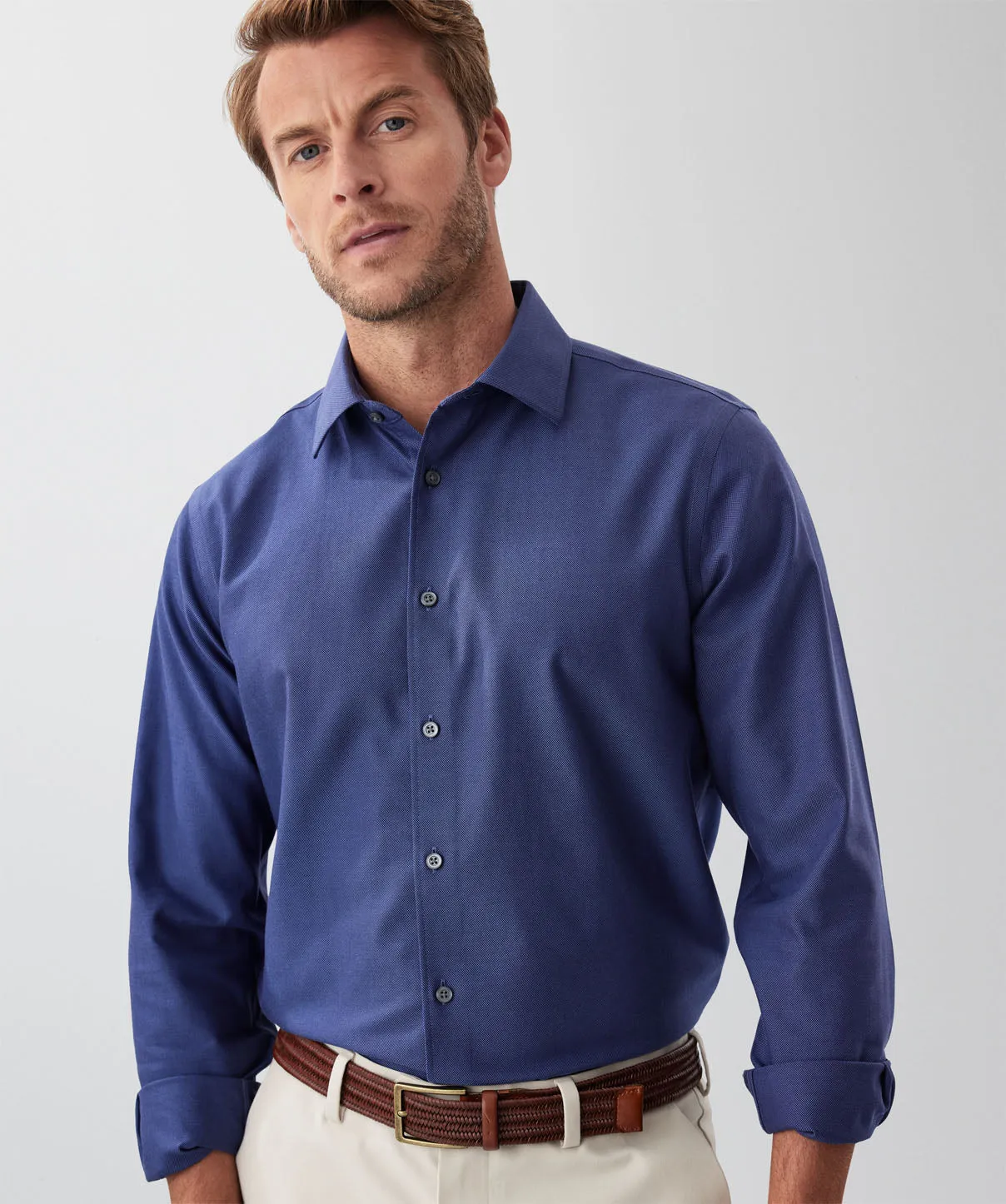 Tailored Non-Iron Dobby Plain Long Sleeve Shirt - Navy sold by GAZMAN product image thumbnail 3