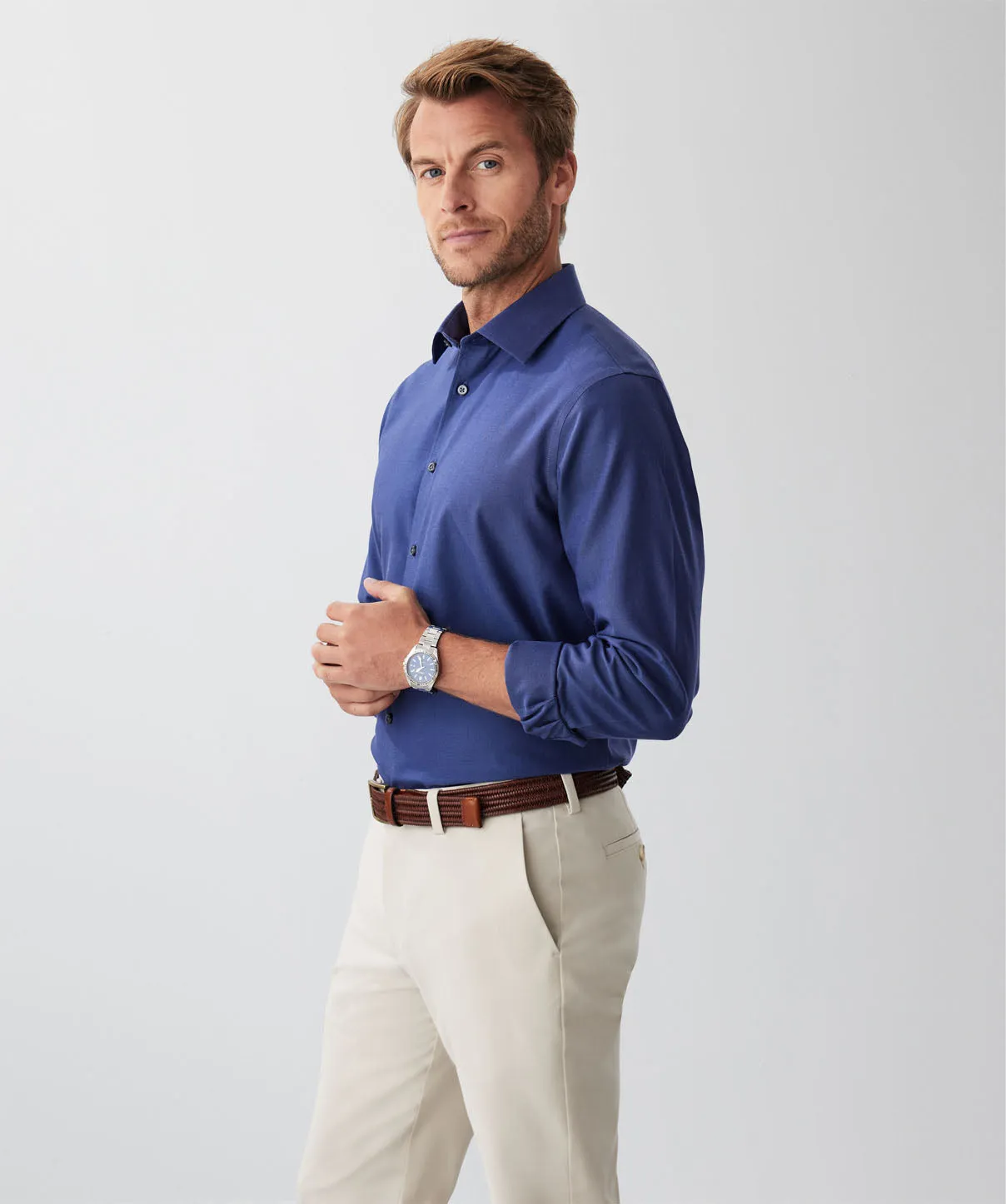 Tailored Non-Iron Dobby Plain Long Sleeve Shirt - Navy sold by GAZMAN product image thumbnail 5