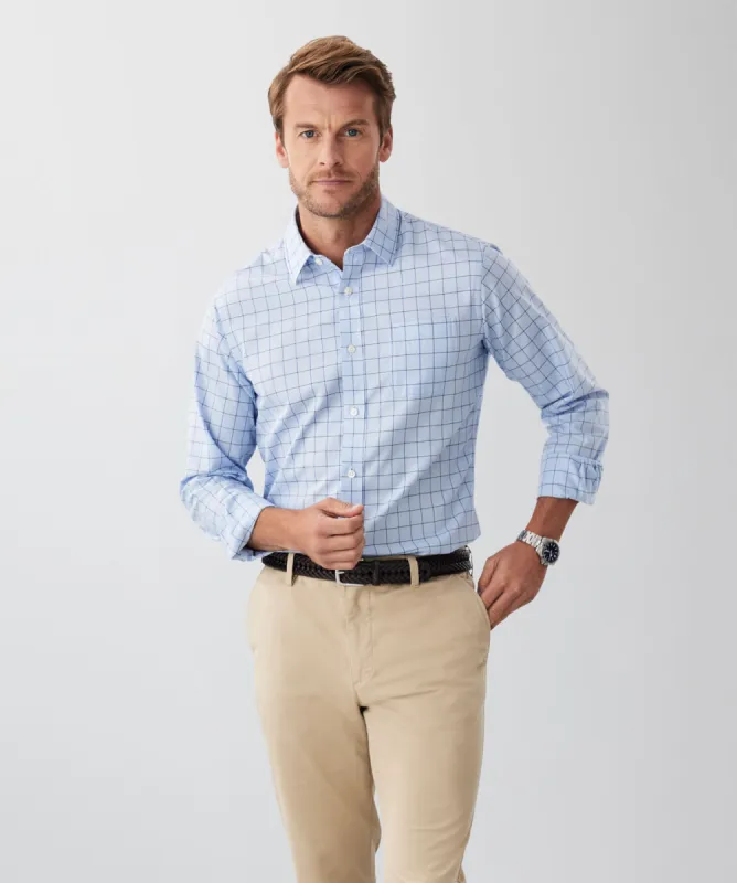 Tailored Easy Care Twill Check Long Sleeve Shirt - Blue sold by GAZMAN