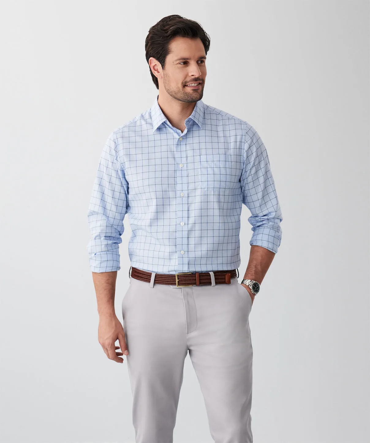 Easy Care Twill Check Long Sleeve Shirt - Blue sold by GAZMAN