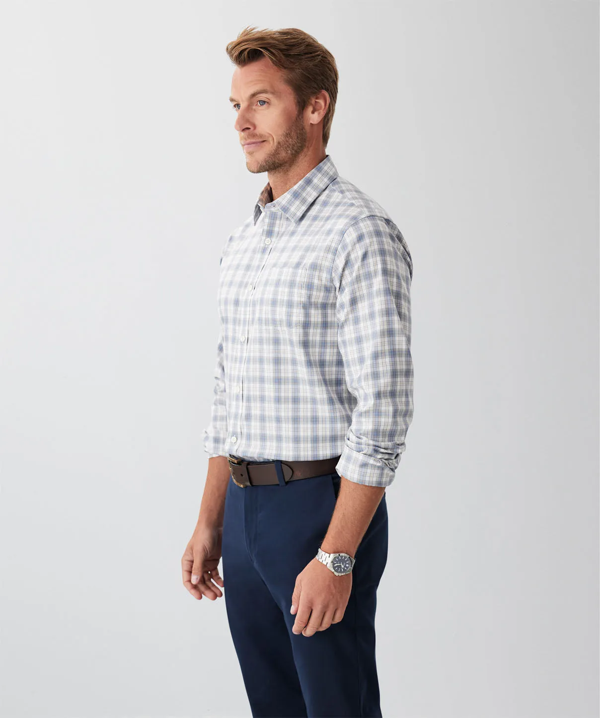 Tailored Easy Care Twill Check Long Sleeve Shirt - Grey sold by GAZMAN product image thumbnail 5
