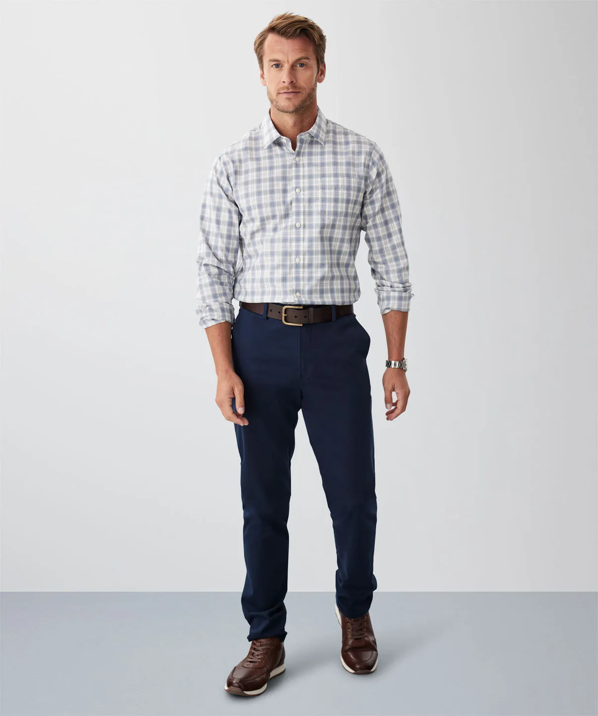 Tailored Easy Care Twill Check Long Sleeve Shirt - Grey sold by GAZMAN product image thumbnail 4