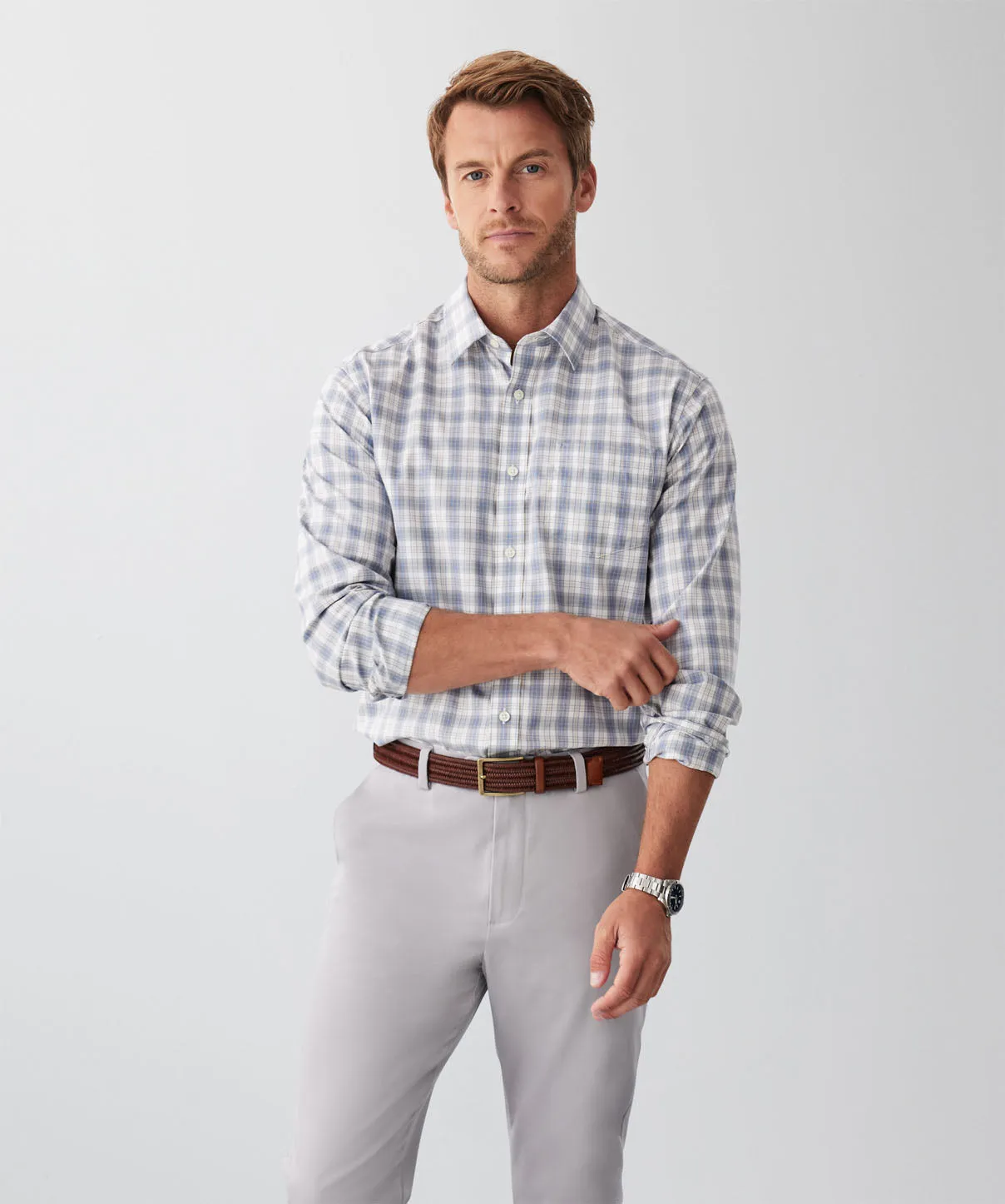 Easy Care Twill Check Long Sleeve Shirt - Grey sold by GAZMAN