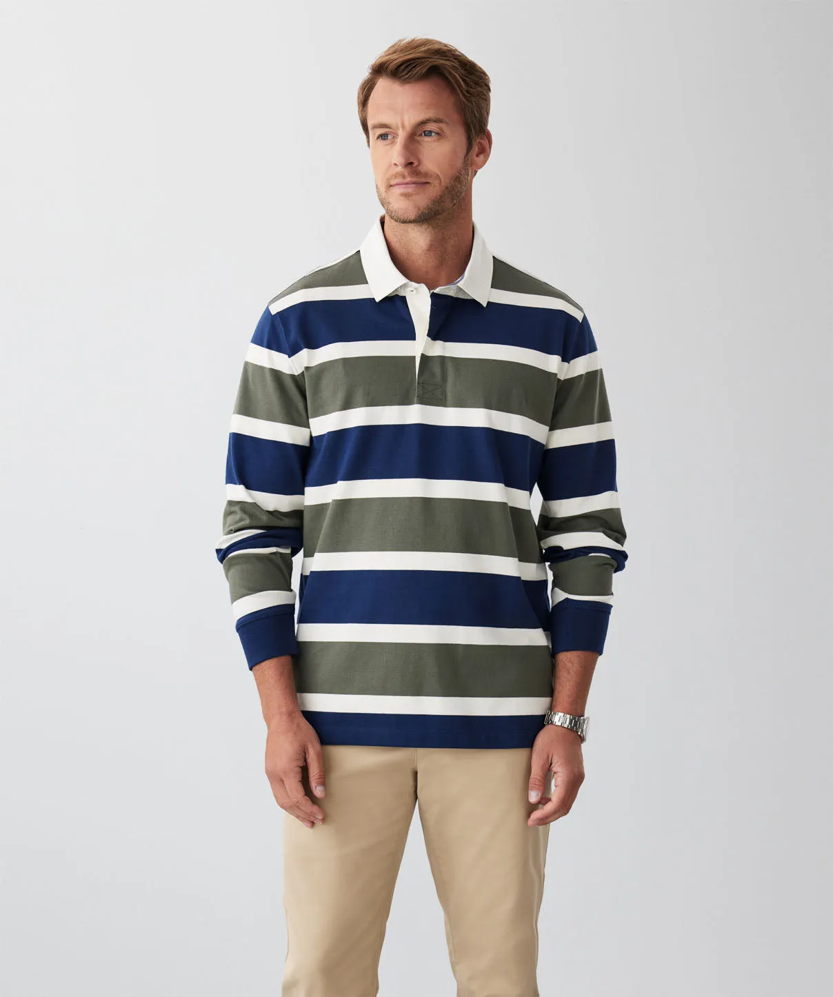 Block Stripe Rugby Jumper - Khaki sold by GAZMAN
