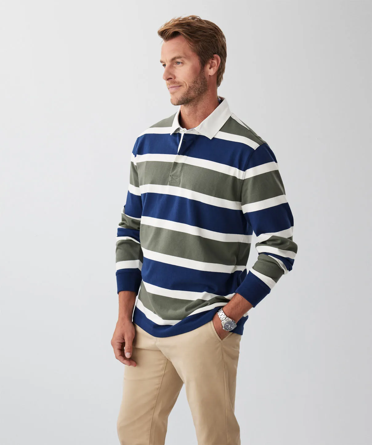Block Stripe Rugby Jumper - Khaki sold by GAZMAN product image thumbnail 5