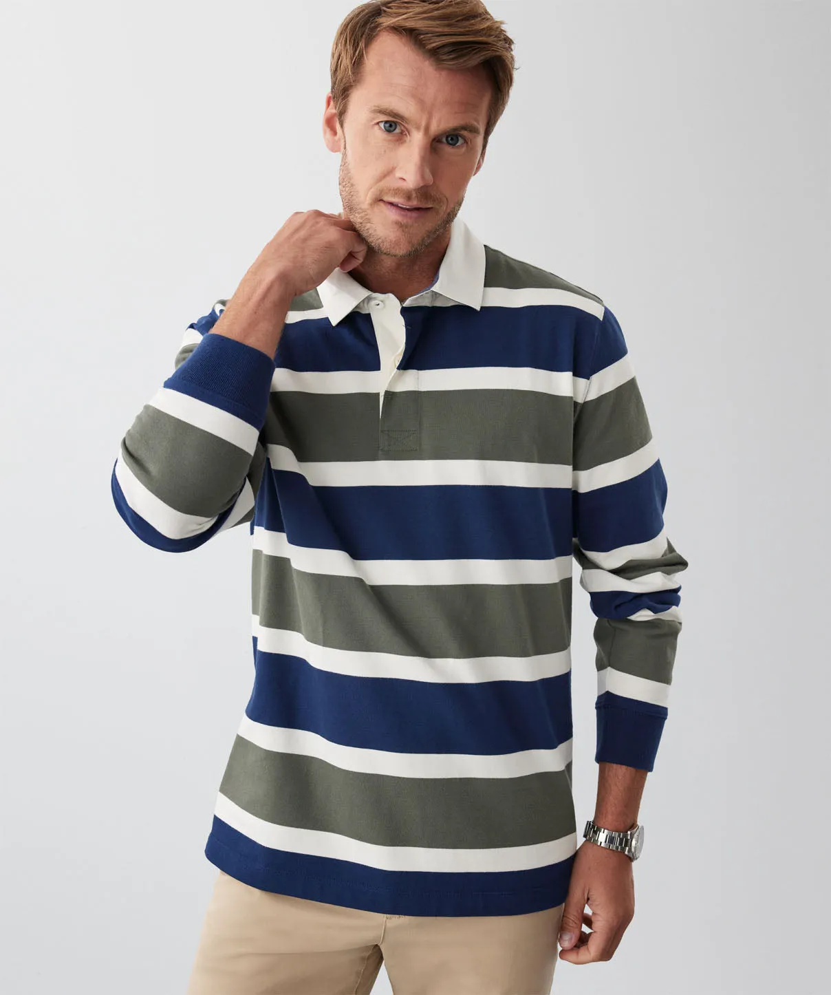 Block Stripe Rugby Jumper - Khaki sold by GAZMAN product image thumbnail 3
